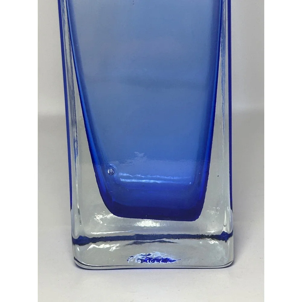 Cobalt Blue Art Glass Bud Vase Square Column Mid‎ Century Modern